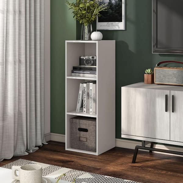 Furniture of America Quincy 35.27 in. Tall Stackable Greige Engineered Wood 3-Shelf Modern Modular Slim Bookcase