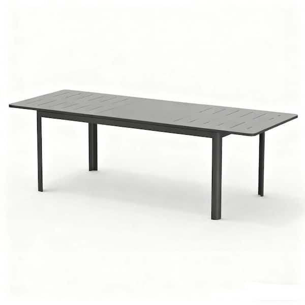 Dark Brown 94.5 in. Rectangular Aluminium Extendable Outdoor Dining Table Waterproof Table for 6-8 Person