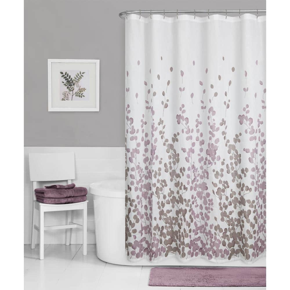 Sylvia White and Purple Faux Silk Fabric Shower Curtain