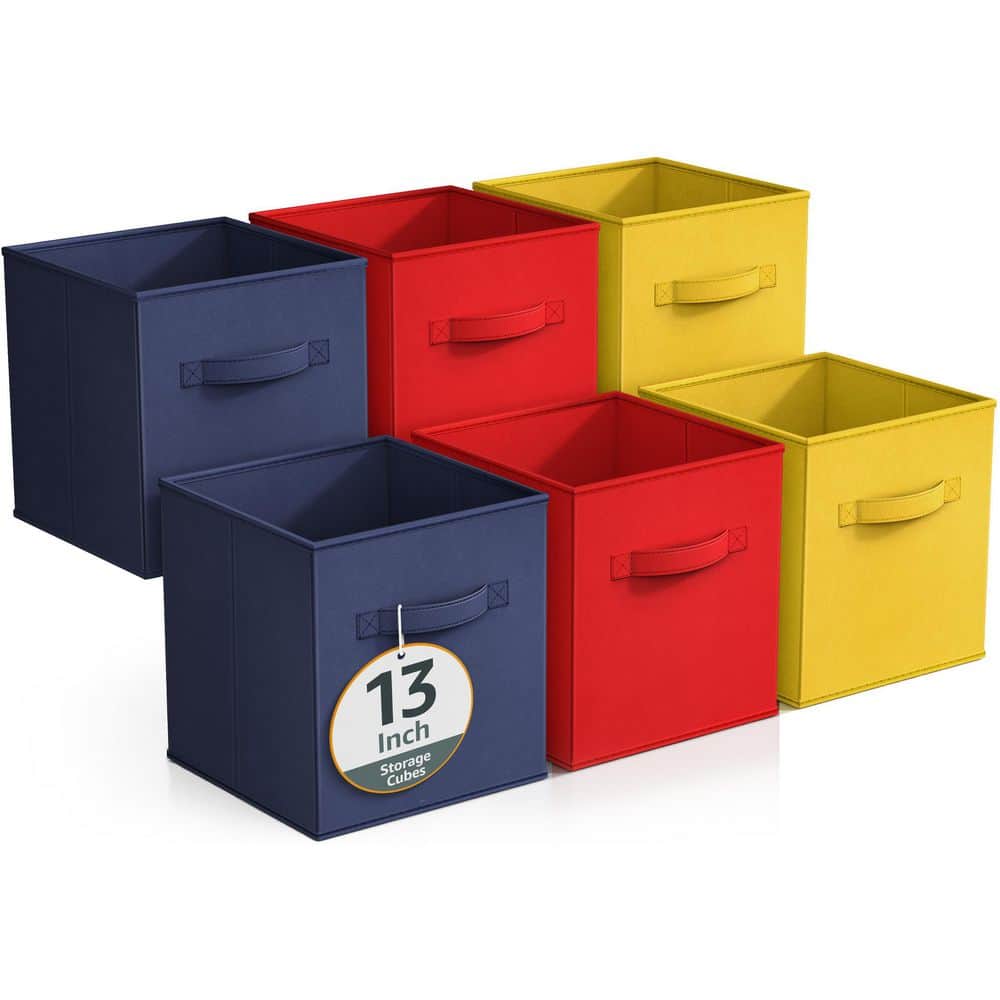 Large Storage Cubes with Handle Multicolored 13 in. x 13 in. Fabric Decorat