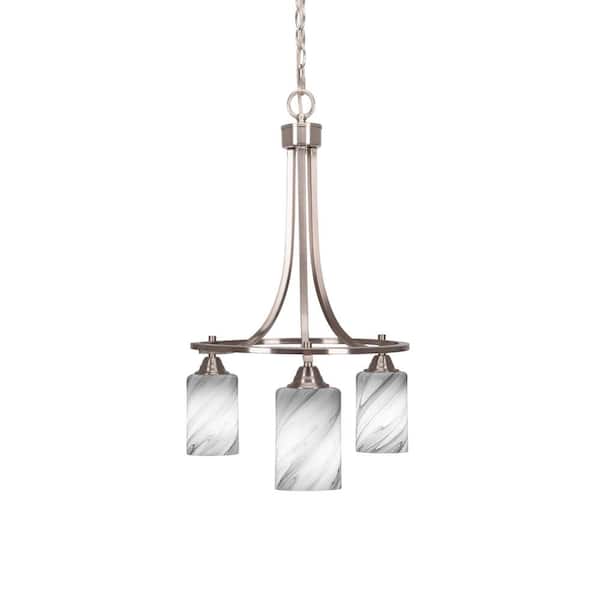 Unbranded Madison 3-Light Brushed Nickel Round Chandelier with 4 in. Onyx Swirl Glass Shades, No bulbs included