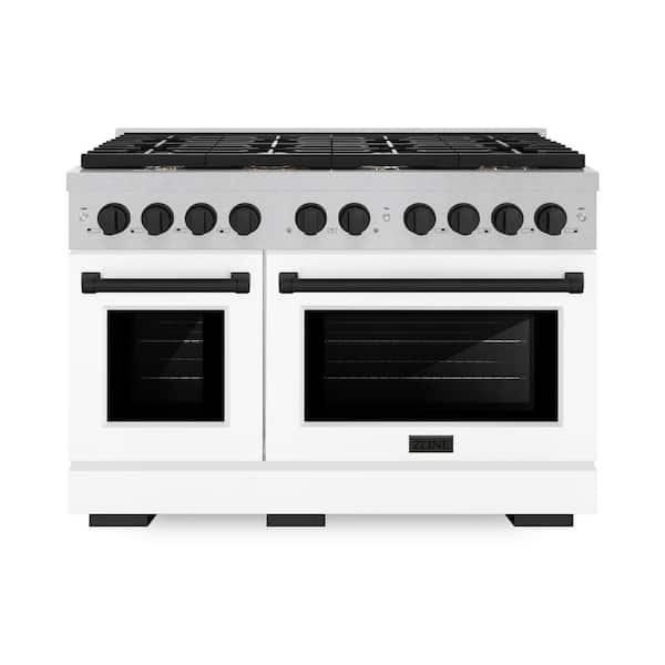 ZLINE Kitchen and Bath Paramount 48in. 8-Burner Double Convection Oven Dual Fuel Range in Fingerprint Resistant Stainless,Matte White and Black