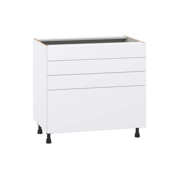 J COLLECTION Timberline 36 in. W x 24 in D x 34.5 in H Assembled Slab Cooktop Drawer Base Kitchen Cabinet in Bright White w 4-Drawers