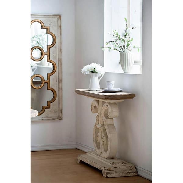 A & B Home Bellamy 44 in. White/Brown Standard Rectangle Wood Console Table with Pedestal