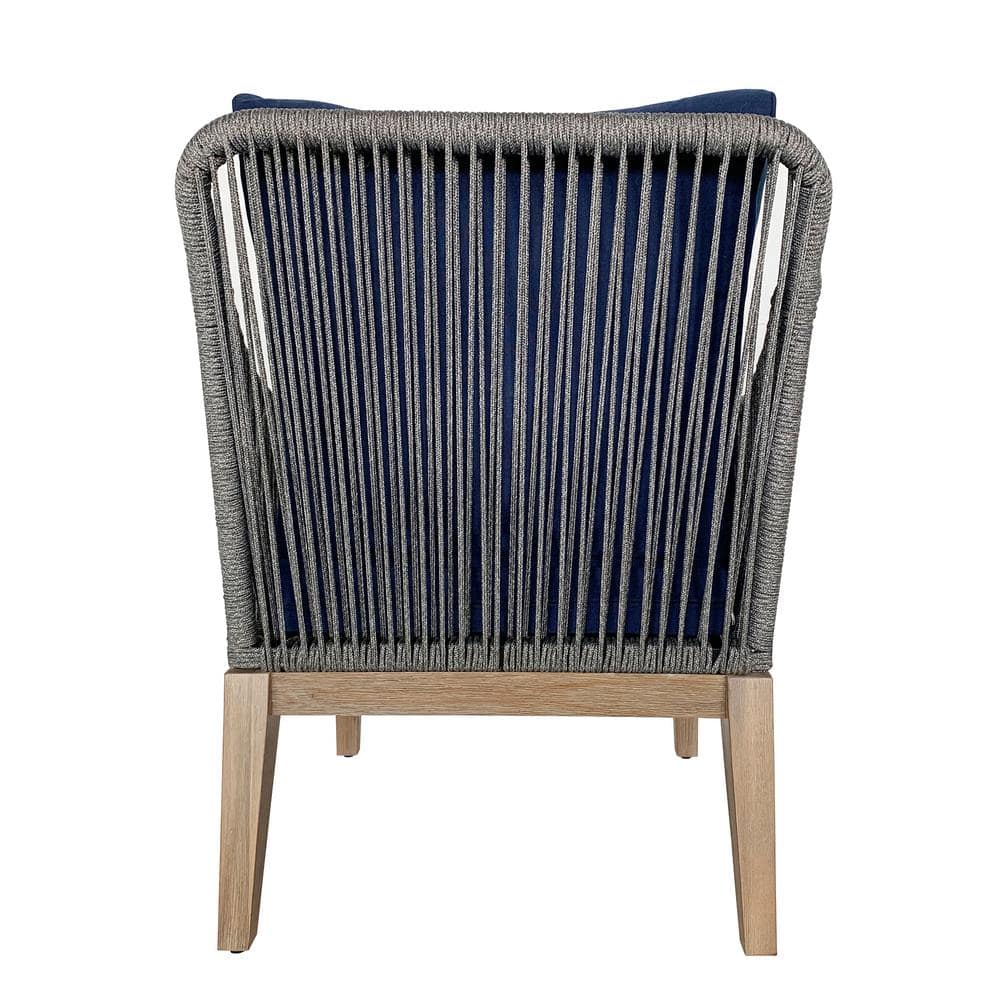 Navy Cushioned Acacia Wood Rope Patio Chair Set
