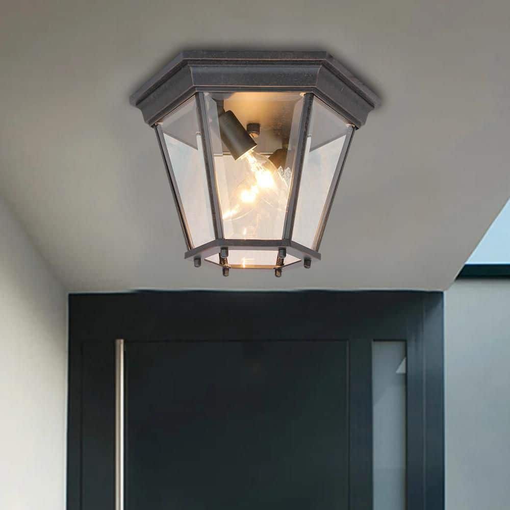 11-inch Rubbed Bronze and Clear Glass Globe Ceiling Lantern