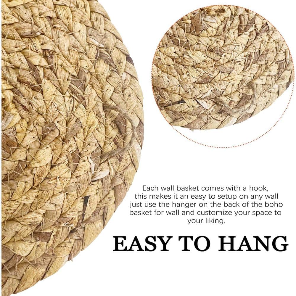 Round Seagrass and White Woven Wall Baskets Set
