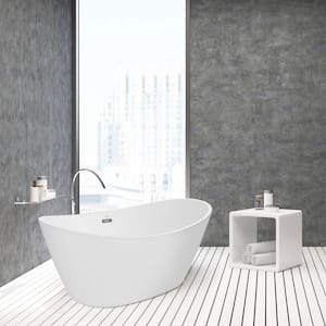 67 in. Acrylic Flatbottom Not Whirlpool Freestanding Bathtub - Deep Soaking Tub in White