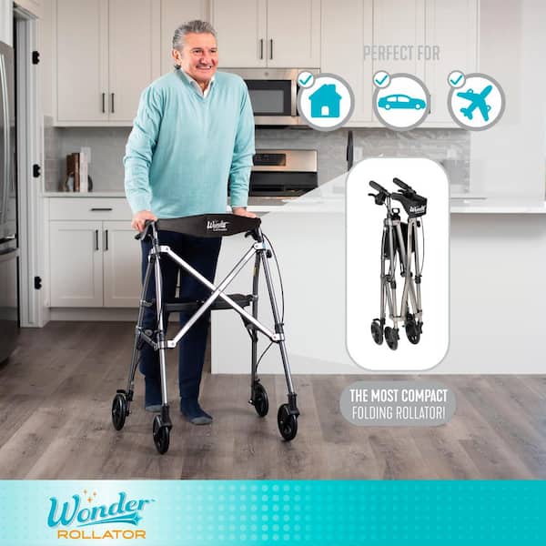 Wonder Rollator, 4-Wheel Lightweight Folding Walker in Black Walnut