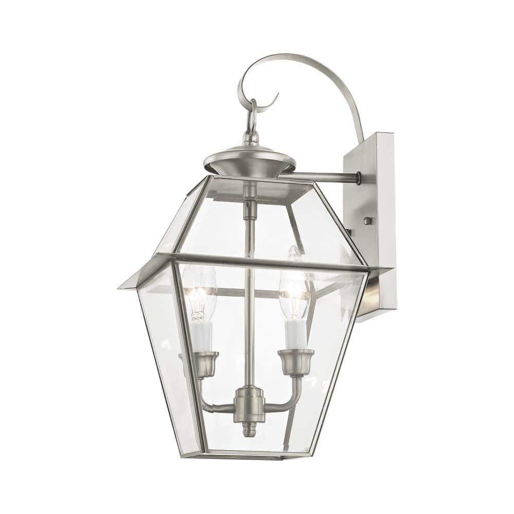 Charleston Elegance Brushed Nickel 2-Light Outdoor Sconce with Clear Beveled Glass