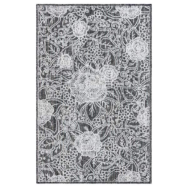 SAFAVIEH Ebony Black/Ivory 4 ft. x 6 ft. Floral Area Rug