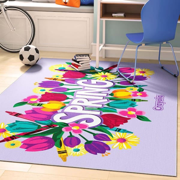 Crayola Spring Lilac 5 ft. x 7 ft. Modern Floral Area Rug