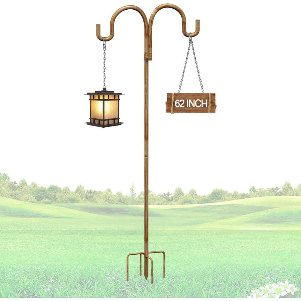 Double Shepherds Hooks 62 in. Bird Feeder Pole with 5-Prongs Base Metal