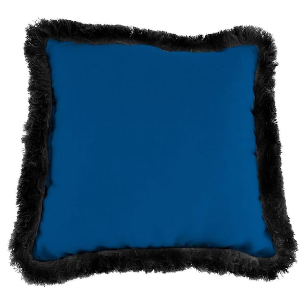 Jordan Manufacturing Sunbrella Canvas Navy Square Outdoor Throw Pillow with Black Fringe