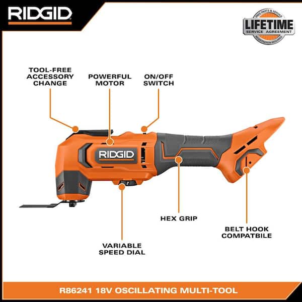 RIDGID - 18V Cordless Oscillating Multi-Tool with 2.0 Ah Battery and Charger