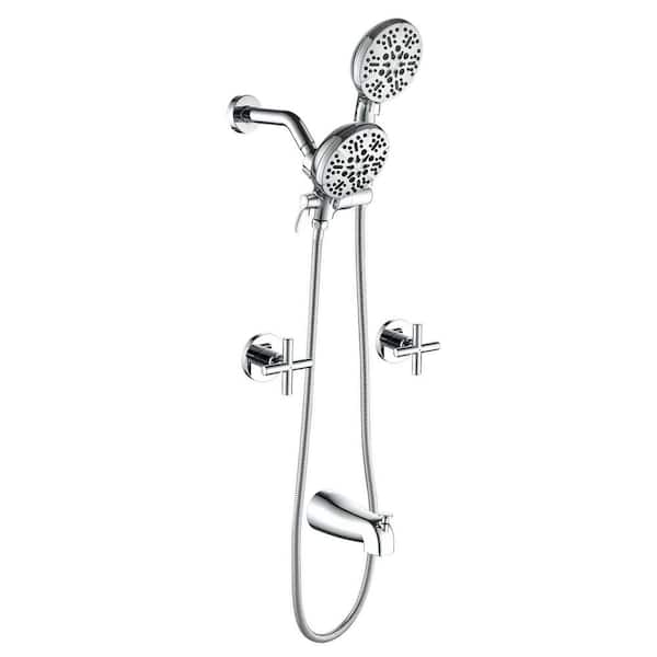 Double Handle 3-Spray Tub and Shower Faucet 2.5 GPM, 7 Functions Dual Shower Head in Chrome Valve Included