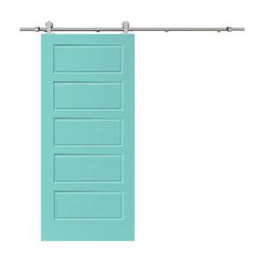 30 in. x 80 in. Mint Green Stained Composite MDF 5 Panel Interior Sliding Barn Door with Hardware Kit