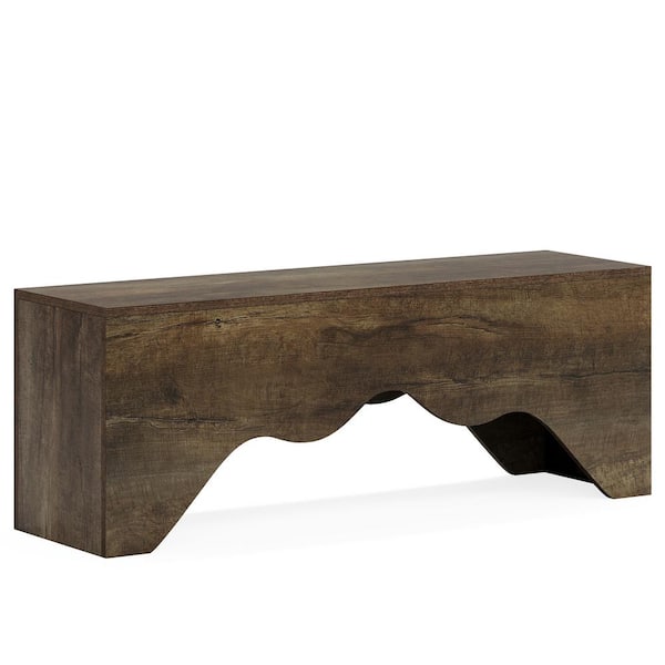 TRIBESIGNS WAY TO ORIGIN Rita Brown Dining Bench Without Back Wood Long 47.24-Inch Modern Industrial Kitchen Entryway Hallway Elegant Wave Design