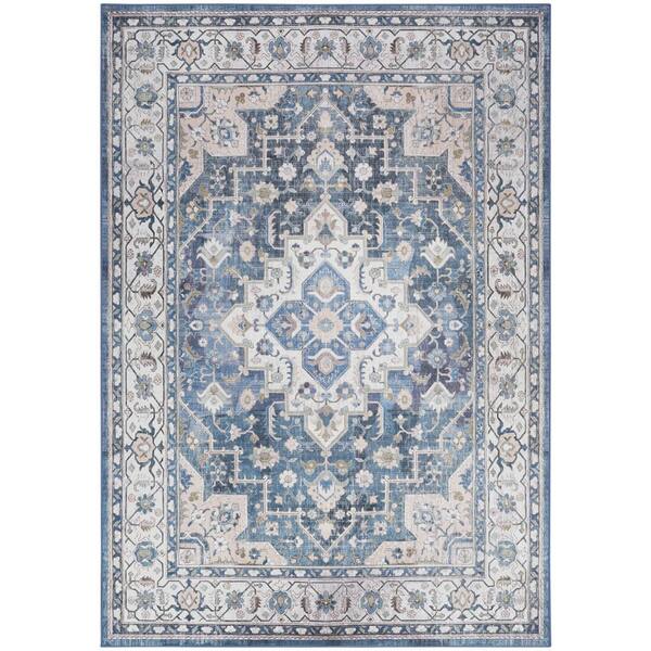 Nourison Vintage Home Ivory Blue 4 ft. x 6 ft. Center medallion ...