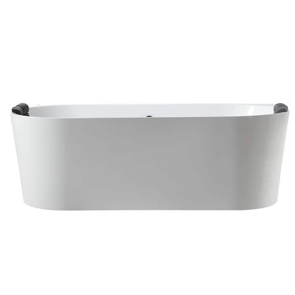 71 in. x 31.5 in. Center Drain Freestanding Whirlpool Bathtub Hydrotherapy Lighted Bath-18 Black Jets in White