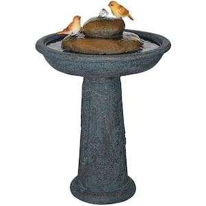 26 in. Outdoor Birdbath Fountain w/Water Pump, Tall, Stone Gray