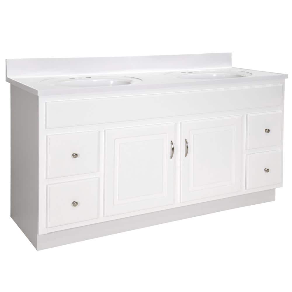 Concord 61 in. 2-Door 4-Drawer Bathroom Vanity in White with Cultured Marble Solid White Top (Ready to Assemble) price history on PriceWatchPro