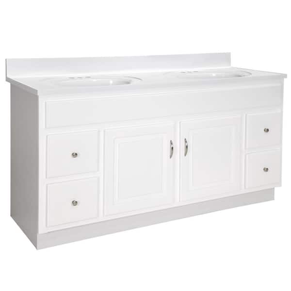 Design House Concord 61 in. 2-Door 4-Drawer Bathroom Vanity in White with Cultured Marble Solid White Top (Ready to Assemble)