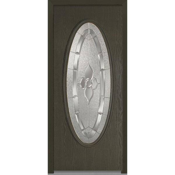 MMI Door 36 in. x 80 in. Master Nouveau Left-Hand Inswing Large Oval Decorative Classic Stained Fiberglass Oak Prehung Front Door
