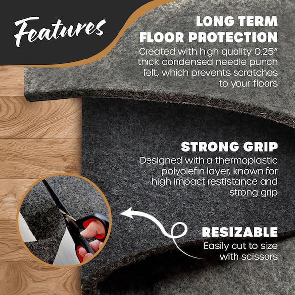 8 ft. x 10 ft. TPO Coated Felt Non-Slip Rug Pad - 0.25" Thick - For Hardwood Floors and More