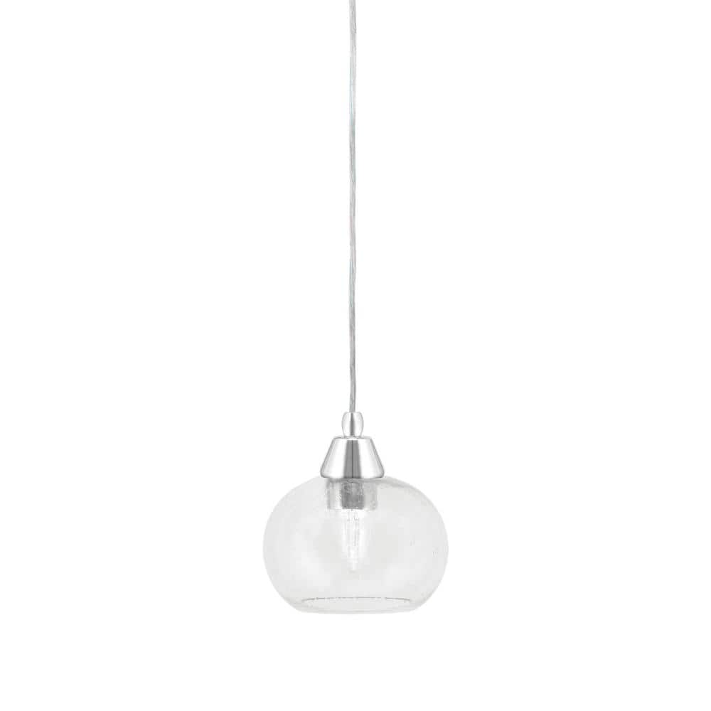 Bryson 5 in. 1-Light Chrome Cord Pendant Light with 7 in. Clear Bubble Glas