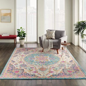 Passion Ivory/Multi 8 ft. x 10 ft. Persian Medallion Transitional Area Rug