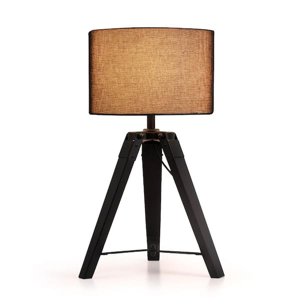 Clara 18 in. Black Tripod Table Lamp with Black Round Shade and E26 Base