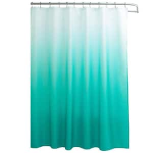 Washable 70 in. W x 72 in. L Fabric Textured Shower Curtain with 12-Easy Glide Metal Rings in Turquoise Ombre