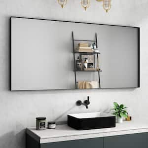 60 in. W x 28 in. H Rectangular Aluminum Framed Wall Bathroom Vanity Mirror in Black