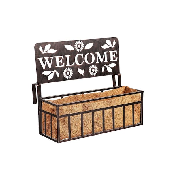 20 in. L x 20 in. W Oil Rubbed Bronze Metal Welcome Railing Planter