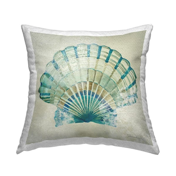 Stupell Industries Blue Coastal Clam Shell Beige Square Outdoor Throw Pillow