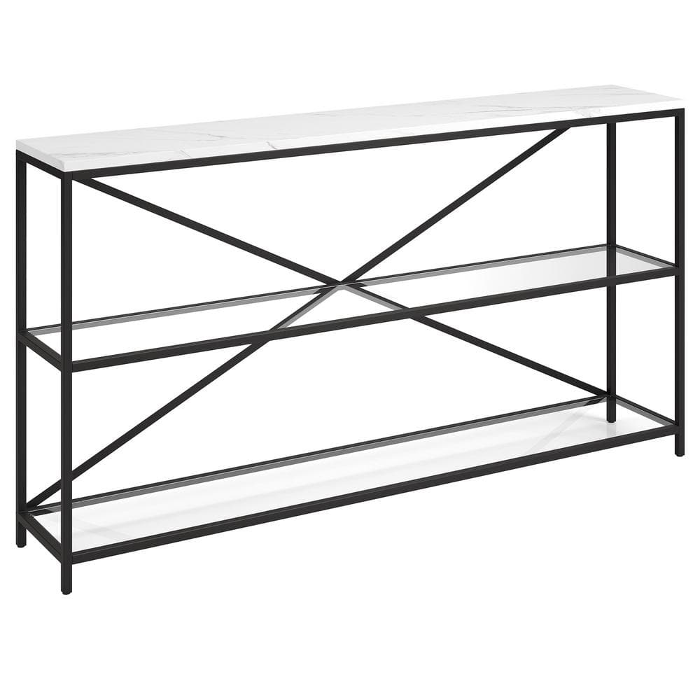 Fionn 55" Blackened Bronze Console Table with Faux Marble Top