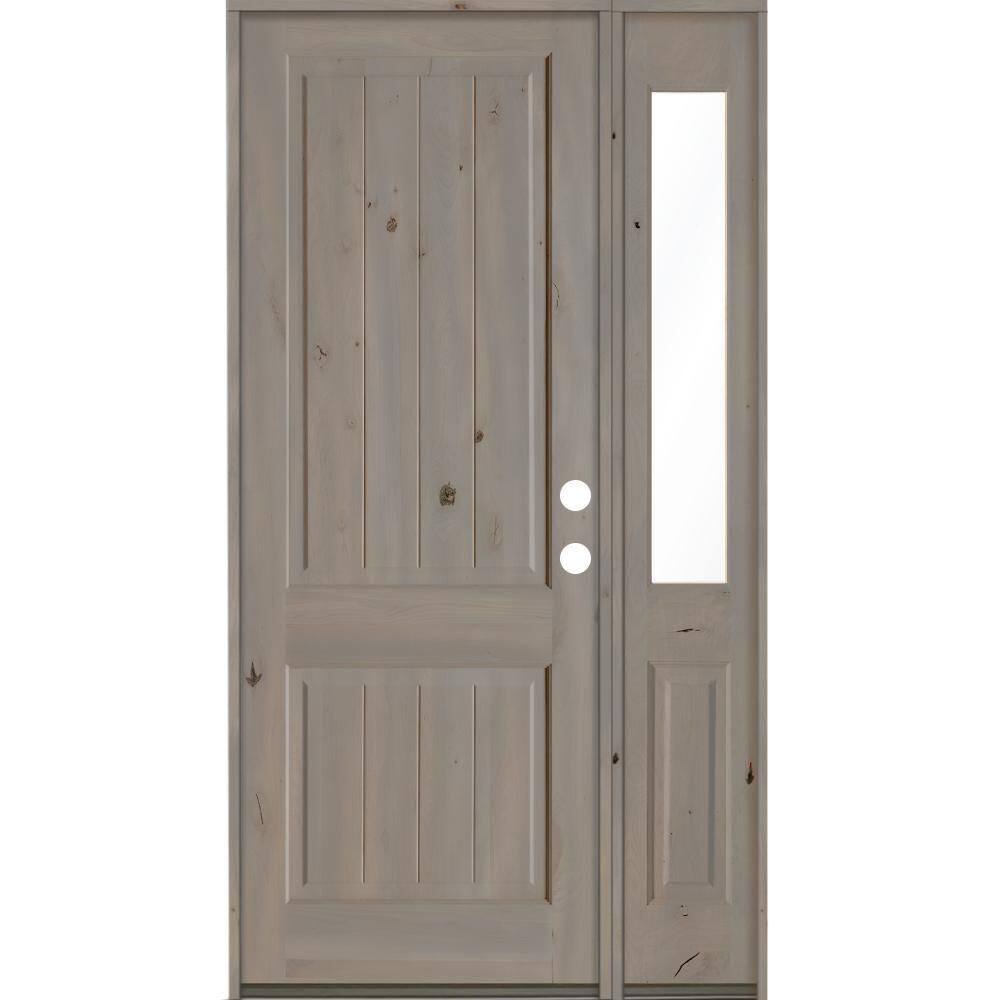 56 in. x 96 in. Rustic Knotty Alder Square Top Left-Hand/Inswing Glass Grey Stain Wood Prehung Front Door with RHSL price history on PriceWatchPro