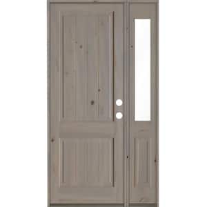 56 in. x 96 in. Rustic Knotty Alder Square Top Left-Hand/Inswing Glass Grey Stain Wood Prehung Front Door with RHSL