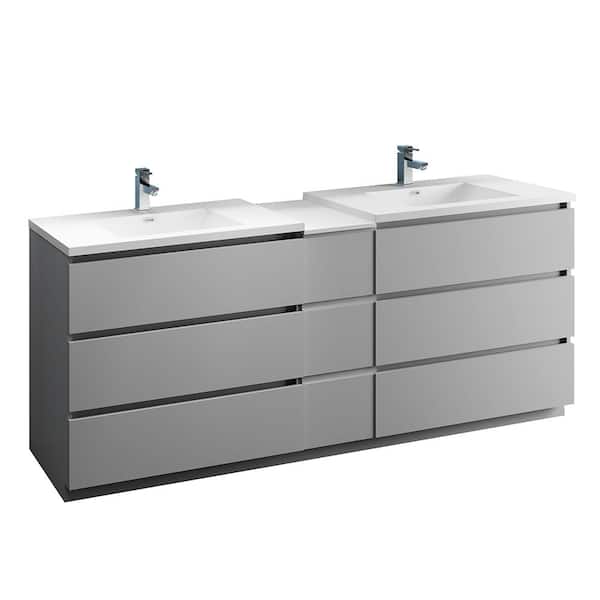 Fresca Lazzaro 84 in. Modern Double Bathroom Vanity in Gray with Vanity Top in White with White Basins