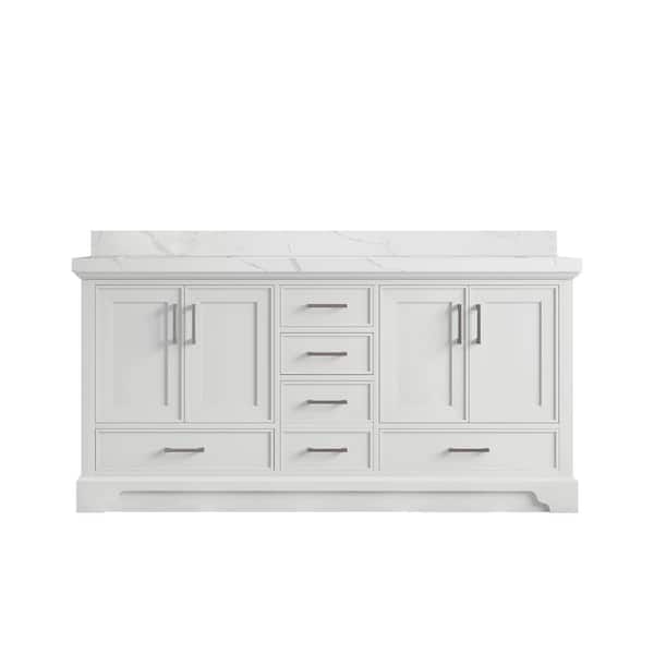Willow Collections Charlotte 72 in. Double Sink Freestanding White Bath Vanity with Calacatta Laza Qt. Top Unassembled
