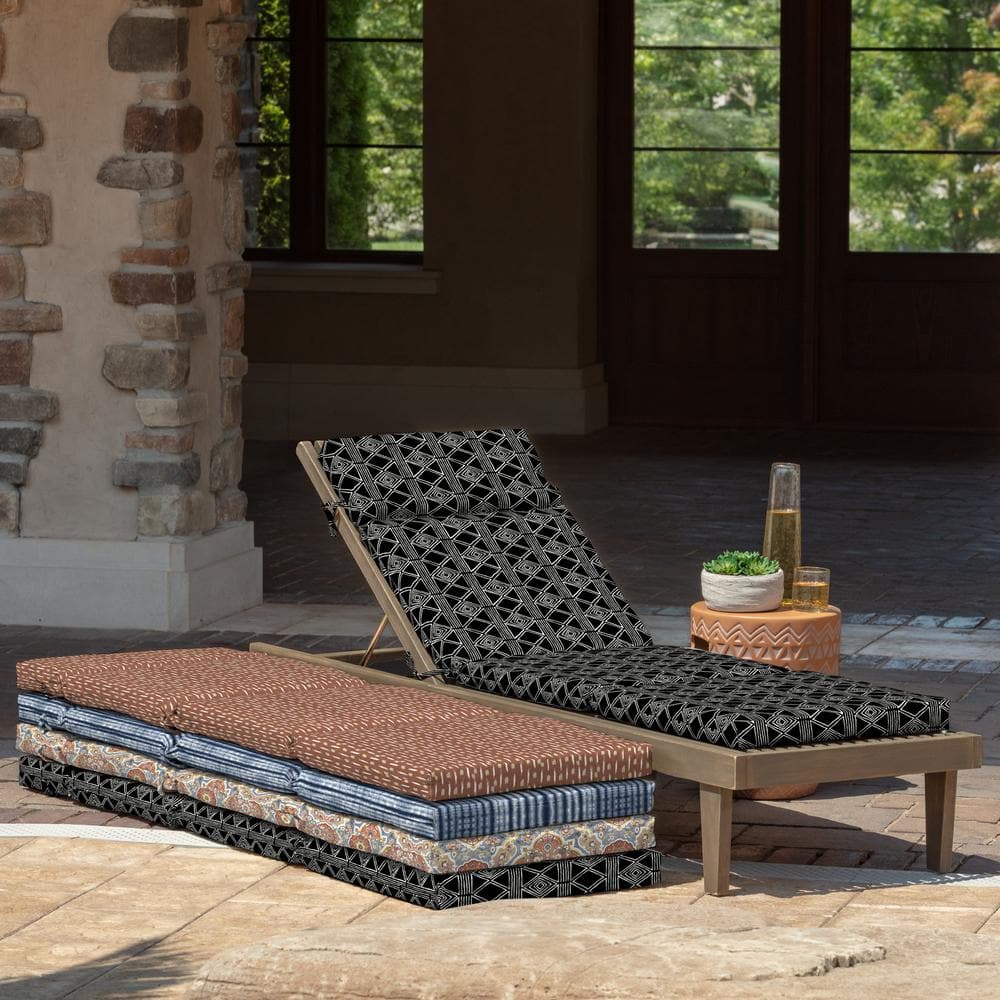 Black Global Stripe Outdoor Chaise Lounge Cushion with Polyester Fill