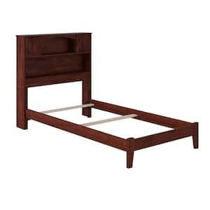 Newport Walnut Solid Wood Twin Traditional Panel Bed with Open Footboard and Attachable Turbo Device Charger