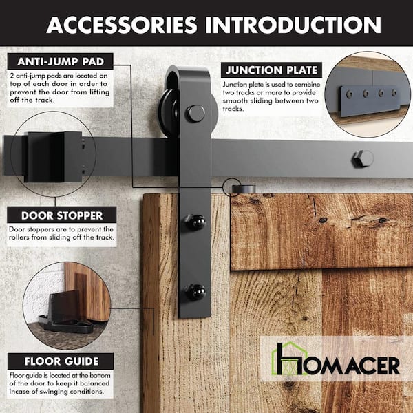 HOMACER 4 ft./48 in. Black Rustic Non-Bypass Sliding Barn Door