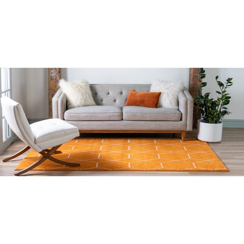 Orange Geometric Trellis Synthetic Indoor Area Rug