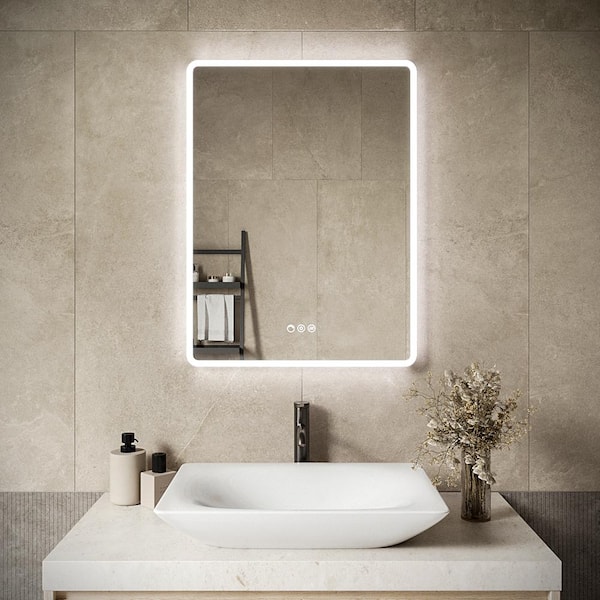 24 in. W x 32" H Rectangular Frameless LED Light Anti-Fog Dimmable Color Temperature Change Wall Bathroom Vanity Mirror