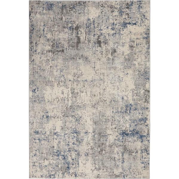 Nourison Rustic Textures Ivory/Grey-Blue 4 ft. x 6 ft. Abstract Contemporary Area Rug