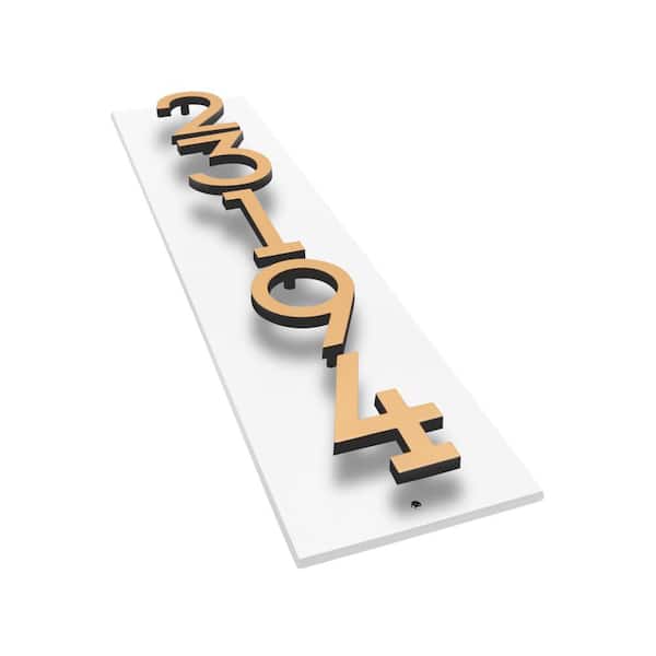 Floating Stand-Off 5-Number Vertical Sign White with Black / Gold Modern Font Numbers