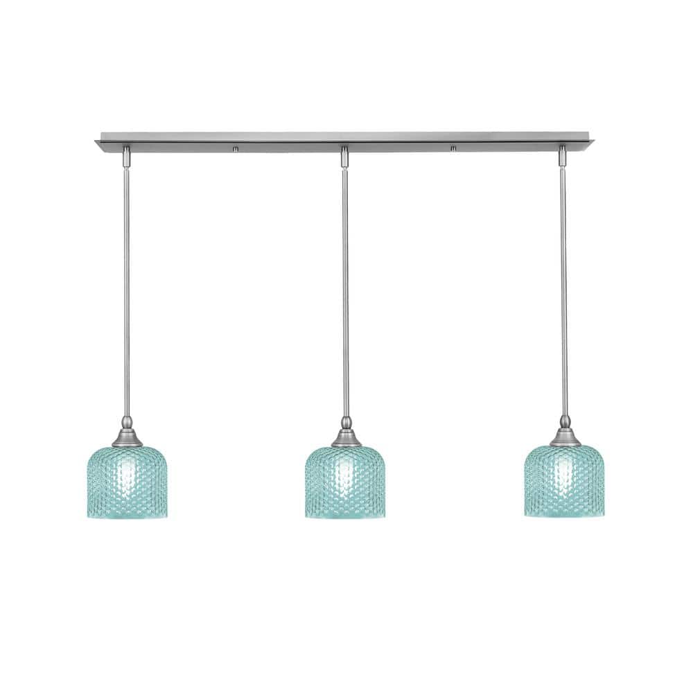 Livingston 100-Watt 3-Light Nickel Shaded Pendant Light with 6 in. Turquois