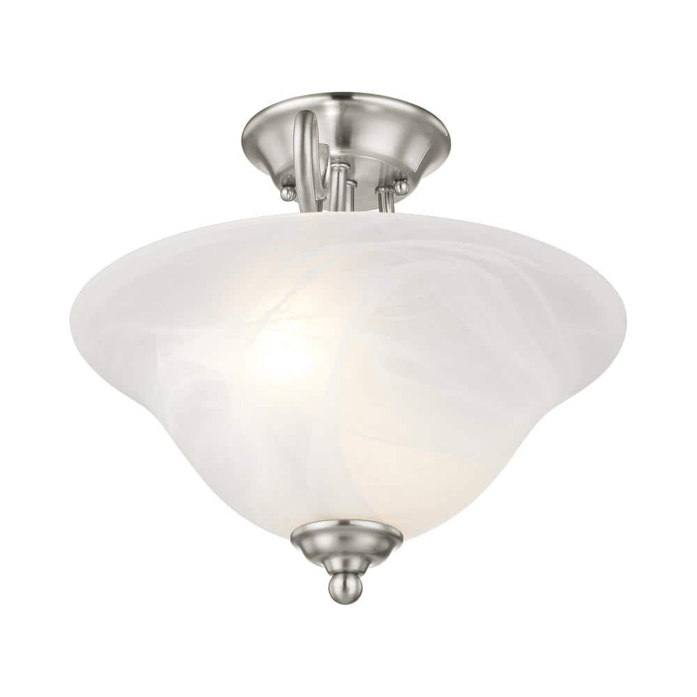 Corinthian Brushed Nickel 2-Light Semi-Flush Mount with Alabaster Glass